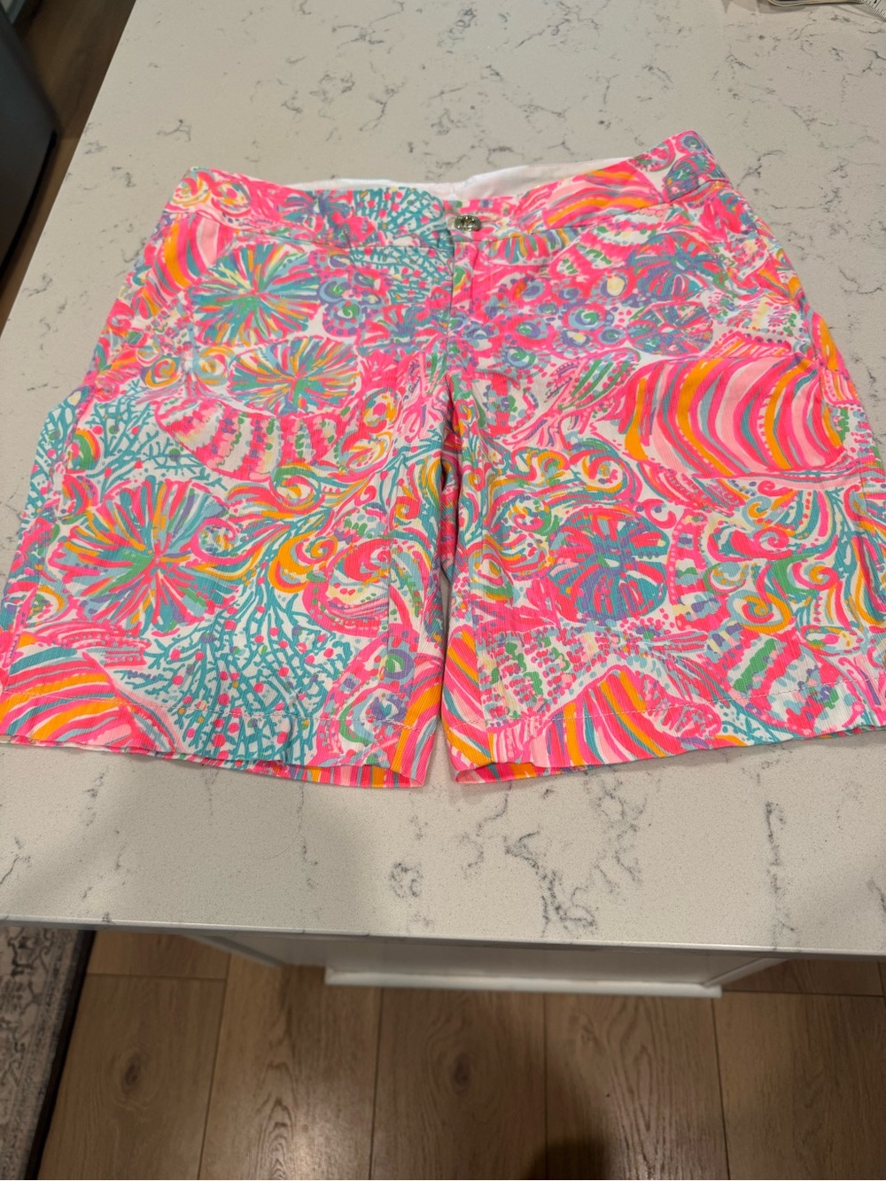 NWOT Lilly Pulitzer Chipper Shorts Size 10 Pink Coral Shell Print 10” inseam